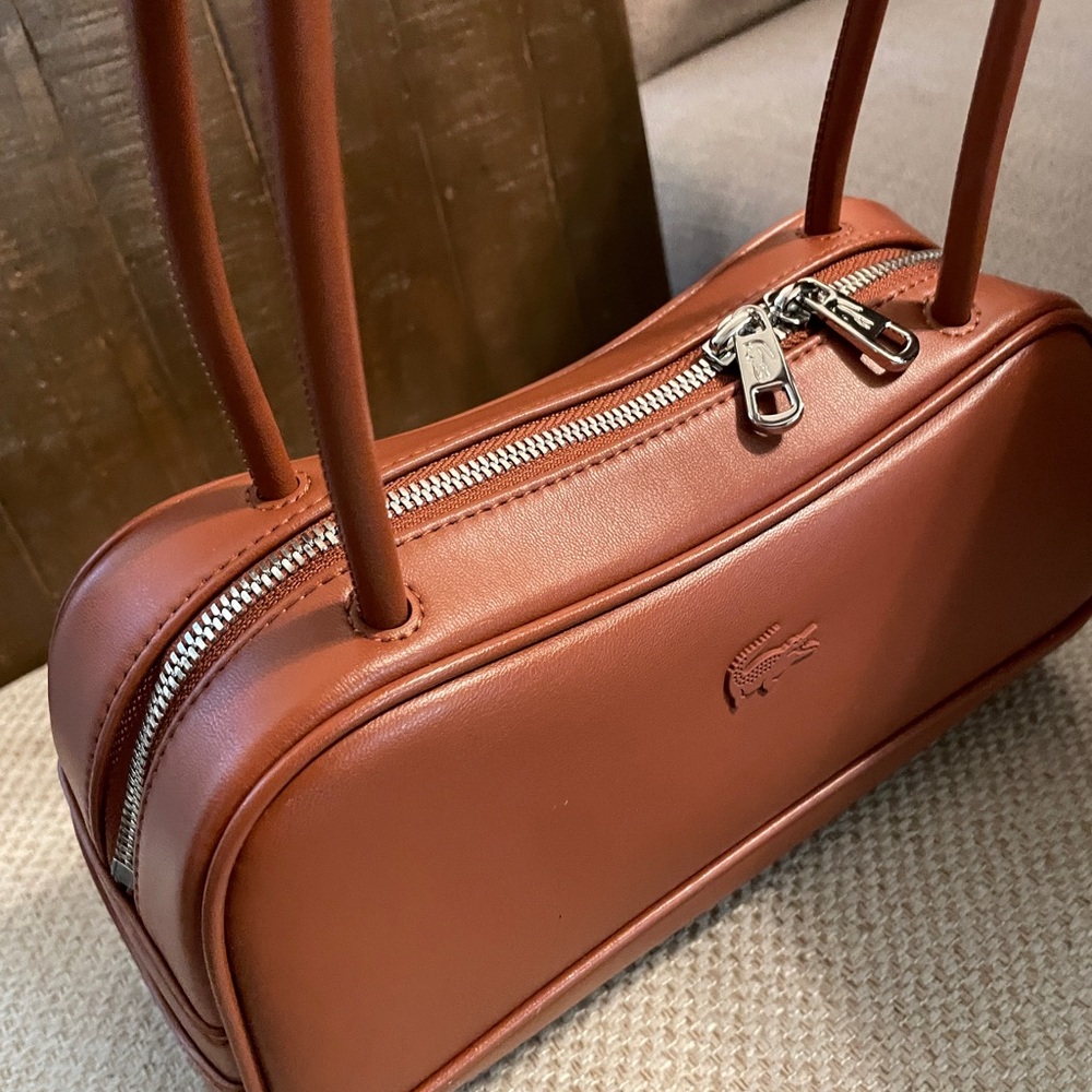 Lacoste Lora Tan Leather Shoulder Bag